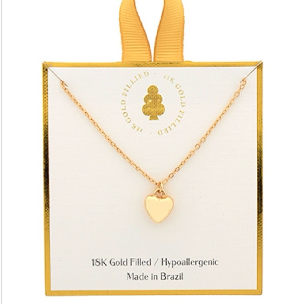 Tiny Bold Gold Heart Pendant Necklace 18K gold filled/hypoallergenic 16”L